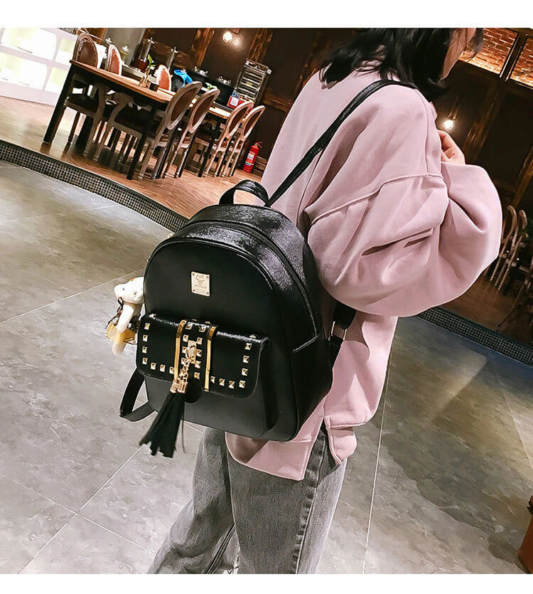 Cute punk rivet women backpack for school bags detail 3