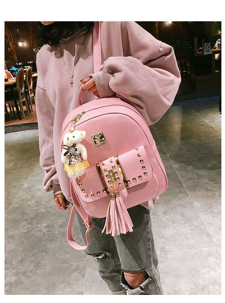 Cute punk rivet women backpack for school bags detail 4