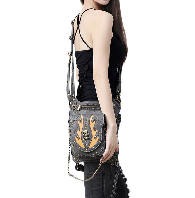Steampunk Waist Bags Unisex Skull Leather Cross Body Thigh Packs detail 3