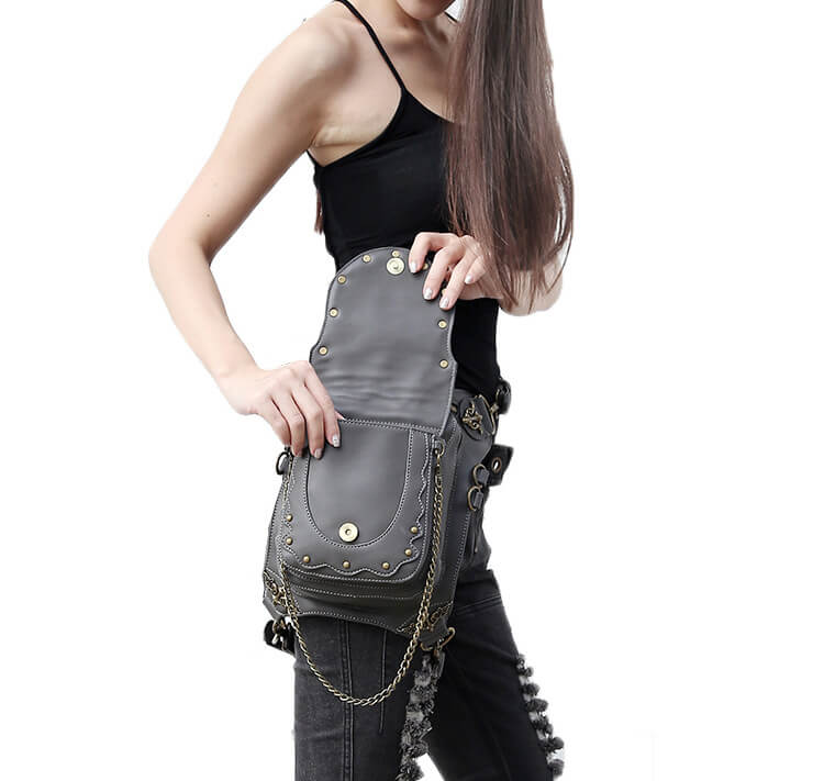 Steampunk Waist Bags Unisex Skull Leather Cross Body Thigh Packs detail 5