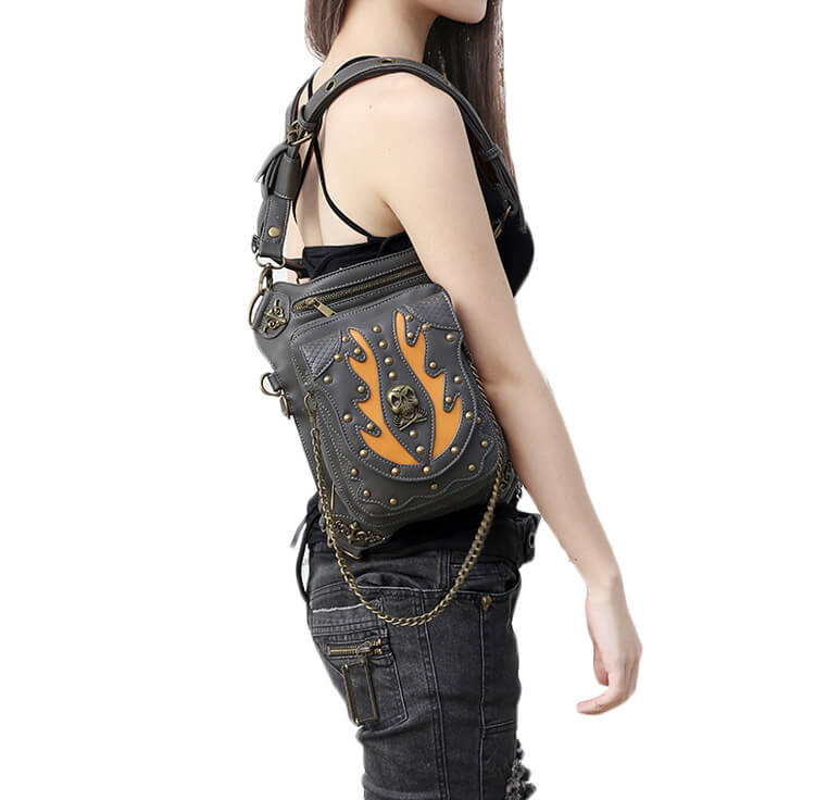 Steampunk Waist Bags Unisex Skull Leather Cross Body Thigh Packs detail 9