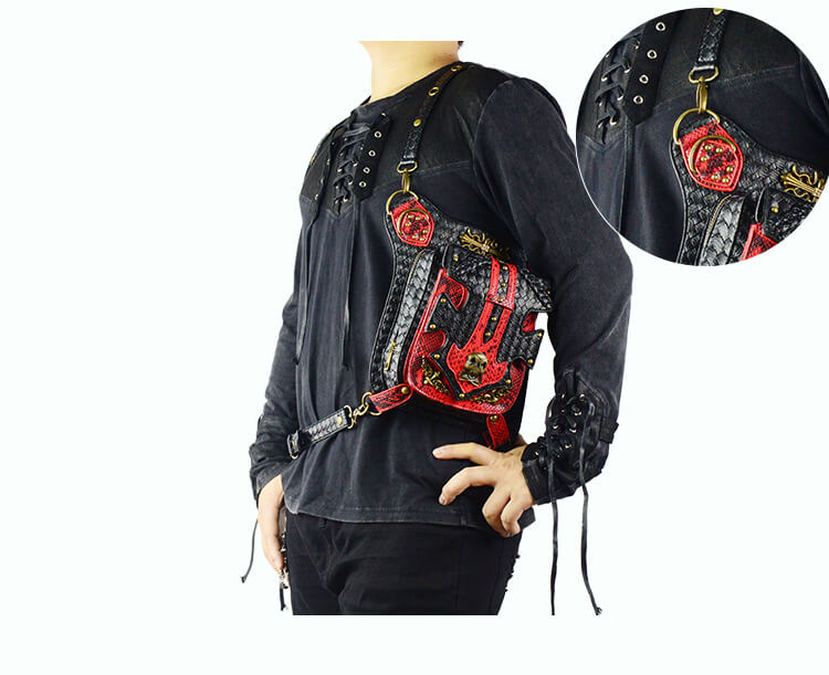 Steampunk Waist Black And Red Bags Unisex Leather Xmas Hip Thigh Packs detail 10
