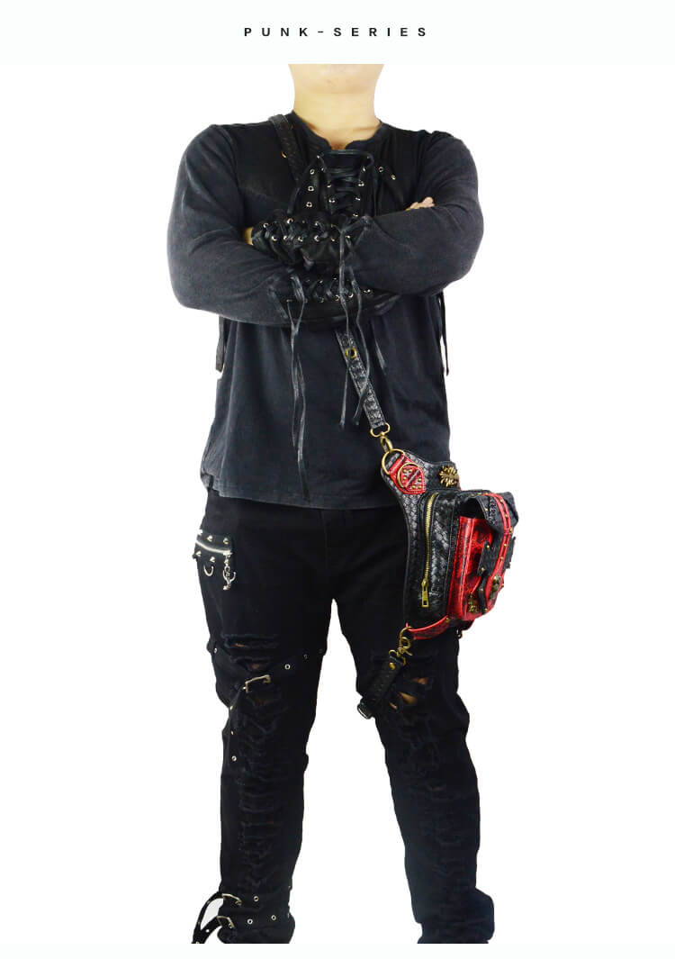 Steampunk Waist Black And Red Bags Unisex Leather Xmas Hip Thigh Packs detail 2