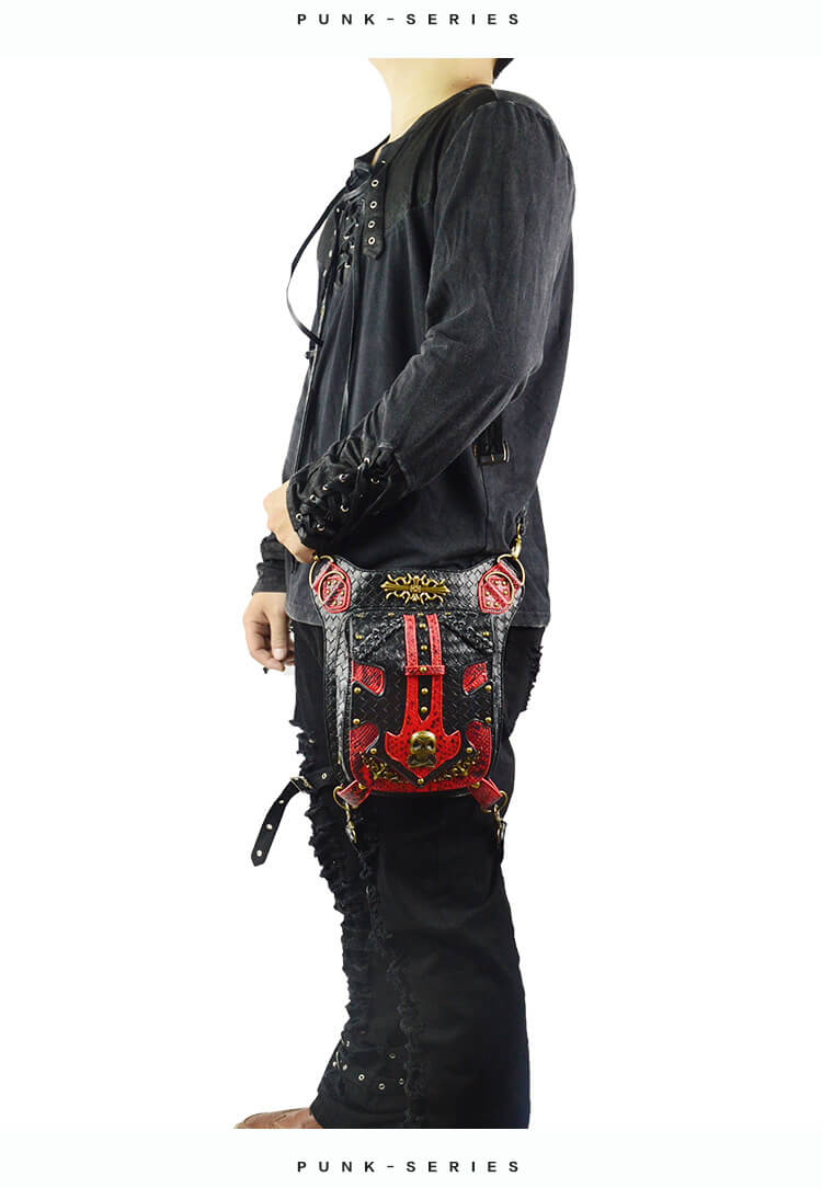 Steampunk Waist Black And Red Bags Unisex Leather Xmas Hip Thigh Packs detail 3
