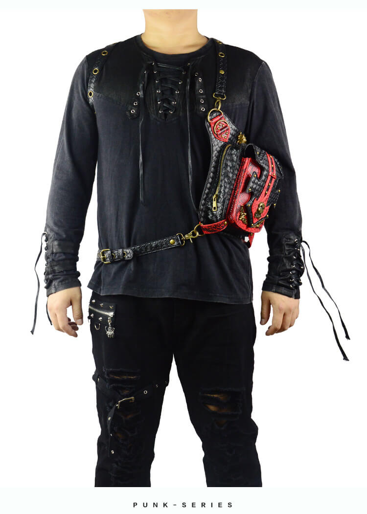 Steampunk Waist Black And Red Bags Unisex Leather Xmas Hip Thigh Packs detail 6