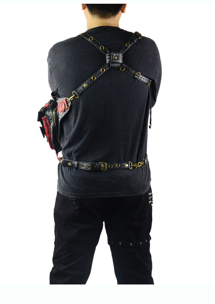 Steampunk Waist Black And Red Bags Unisex Leather Xmas Hip Thigh Packs detail 7