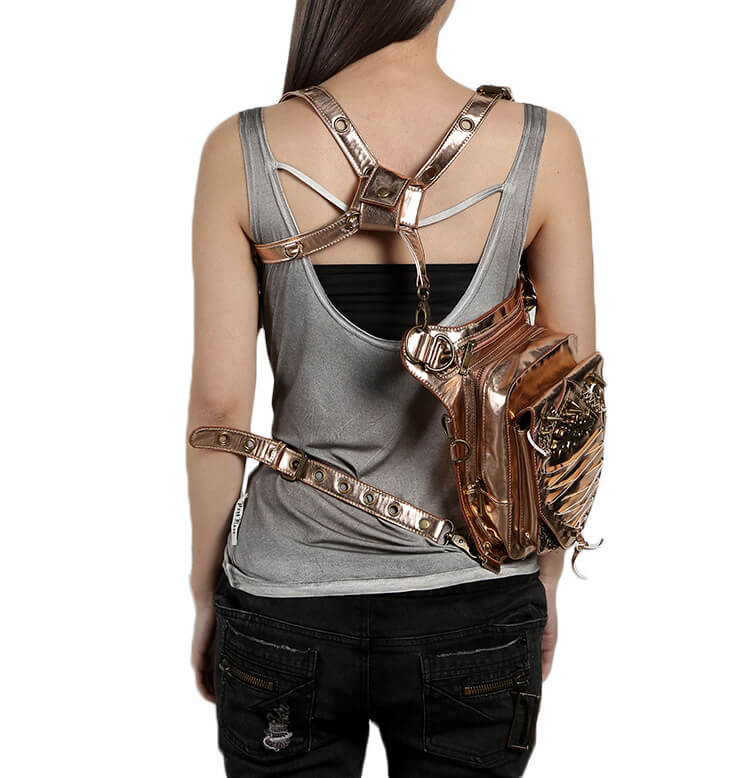 Steelsir Gothic Waist Bags Unisex Motorcycle Leather Thigh Packs Golden detail 11