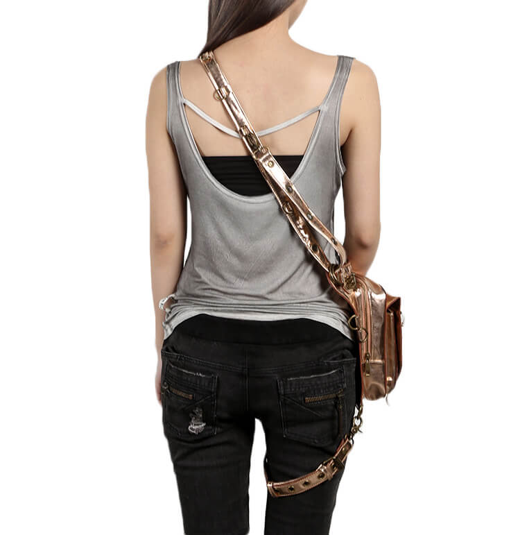 Steelsir Gothic Waist Bags Unisex Motorcycle Leather Thigh Packs Golden detail 4