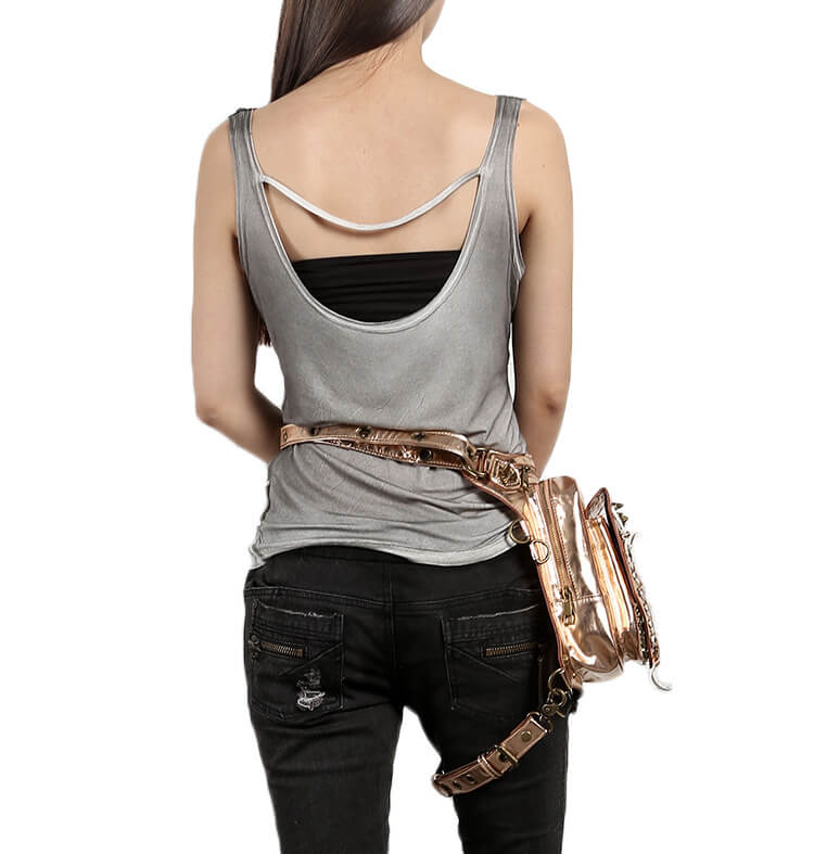 Steelsir Gothic Waist Bags Unisex Motorcycle Leather Thigh Packs Golden detail 8