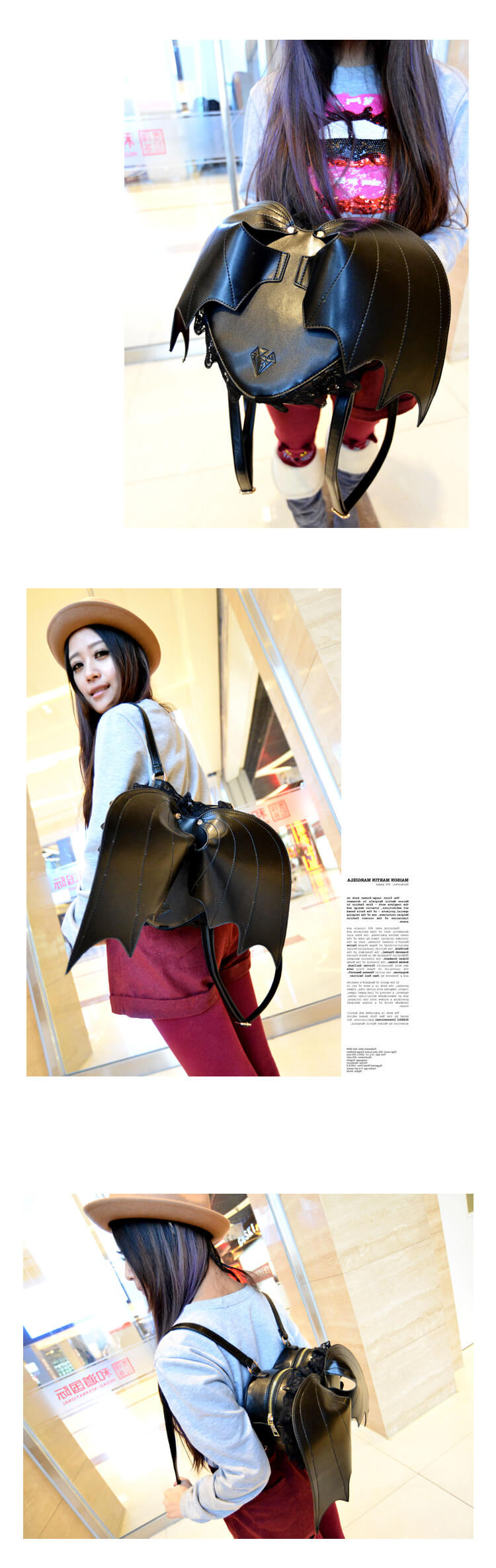 Novelty Black Bat Wings Backpack Wing Gothic Goth Punk Lace Lolita Bag 4