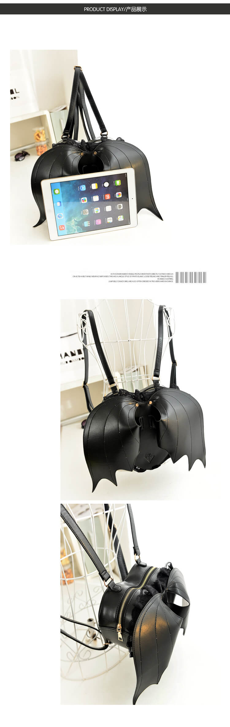 Novelty Black Bat Wings Backpack Wing Gothic Goth Punk Lace Lolita Bag 5
