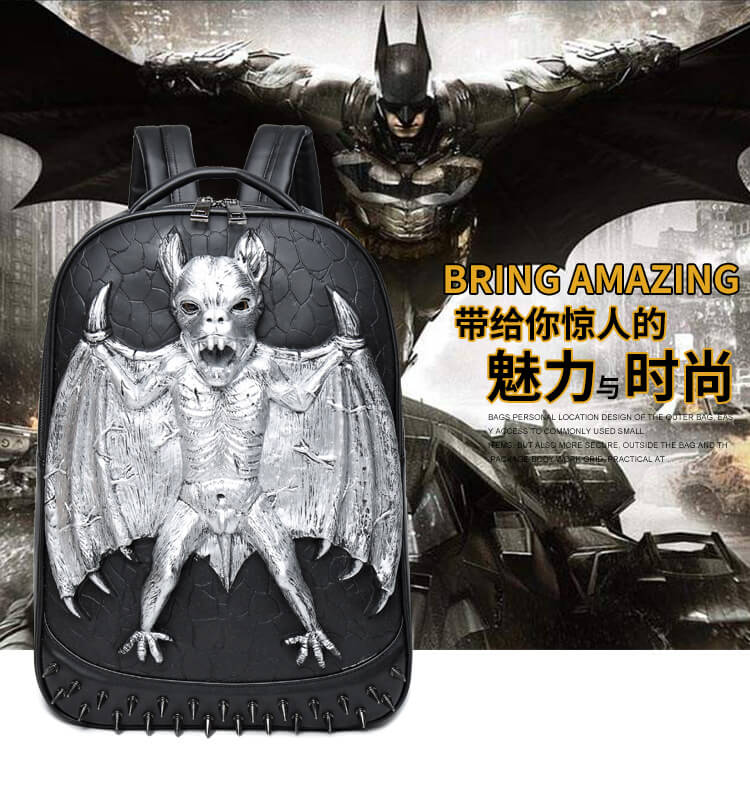 Punk vampire bat rivet waterproof computer school bagback detail 2