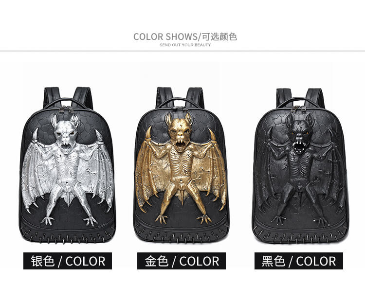 Punk vampire bat rivet waterproof computer school bagback detail 4