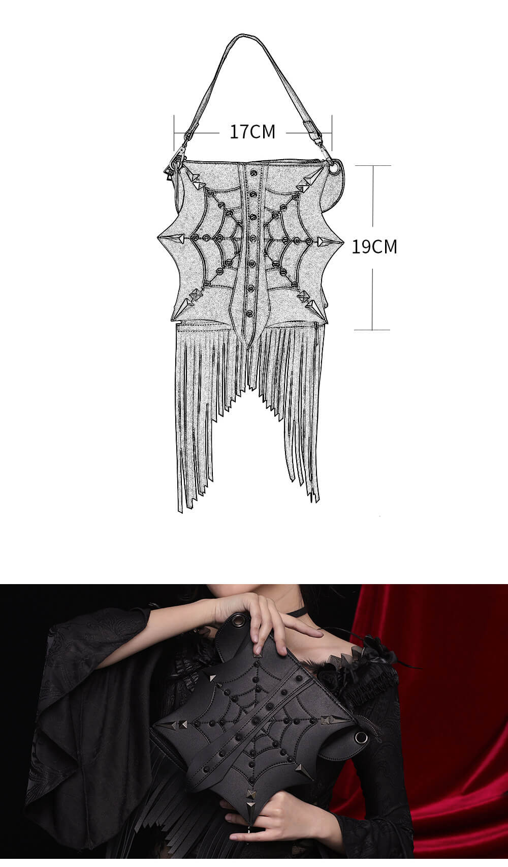 Black punk rivet dakotah shoulder bag 1